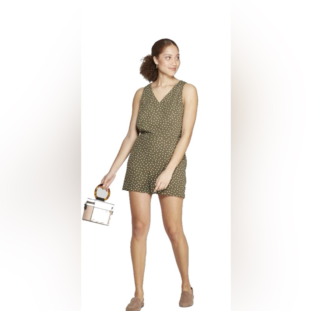 Olive Green Polka Dot Romper XS